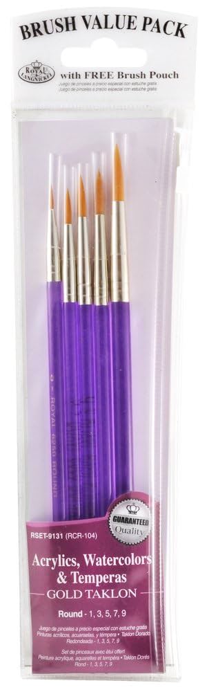 R-SET-9131 Royal 5 Pc Gold Taklon Angular Brush Set | Ceramic Brushes | ACSC
